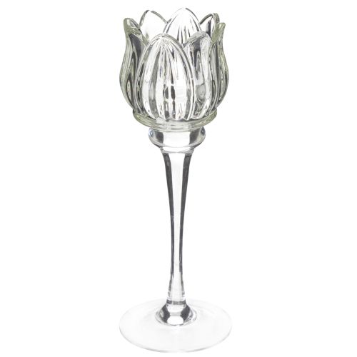 Floristik24 Bougeoir en verre en forme de fleur, idéal pour une décoration de table élégante, pour événements et mariages, 22 cm