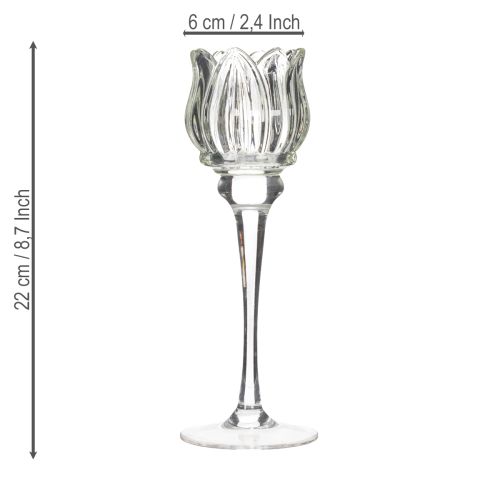 Article Bougeoir en verre en forme de fleur, idéal pour une décoration de table élégante, pour événements et mariages, 22 cm