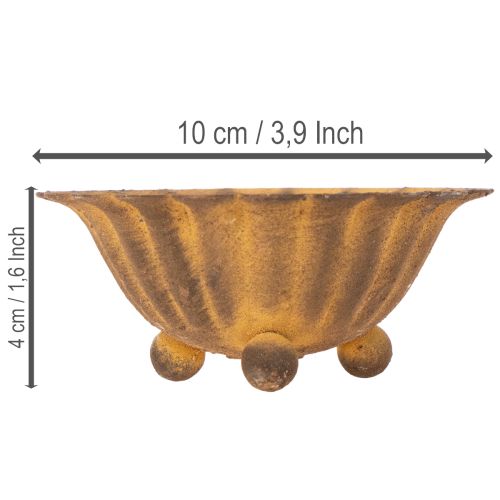 Porte-bougie chauffe-plat vintage, petit bol, métal couleur rouille, Ø 10 cm, H 4,5 cm | Floristik24.fr