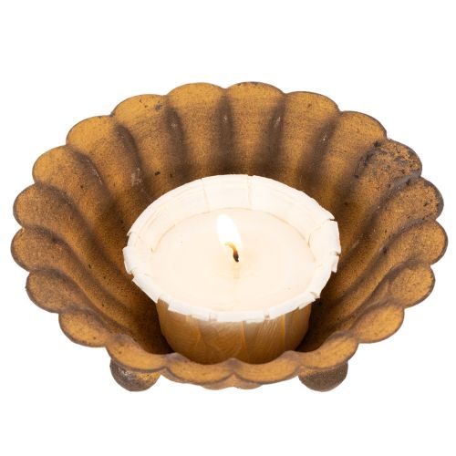 Porte-bougie chauffe-plat vintage, petit bol, métal couleur rouille, Ø 10 cm, H 4,5 cm | Floristik24.fr