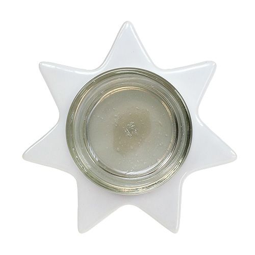Article Photophore blanc forme étoile avec verre Ø10cm H10.5cm 2pcs