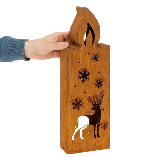 Porte-bougie chauffe-plat de Noël, bougeoir en métal rouillé, motif cerf, 45 x 14 cm | Floristik24.fr