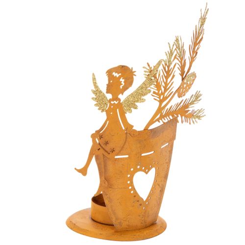 Porte-bougie chauffe-plat de Noël, décoration ange, finition rouille, Ø8 cm H18 cm acheter | Floristik24.fr