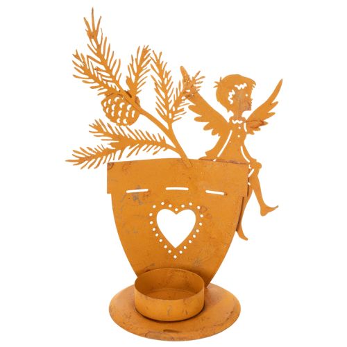 Porte-bougie chauffe-plat de Noël, décoration ange, finition rouille, Ø8 cm H18 cm | Floristik24.fr