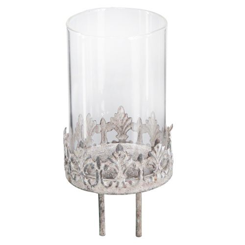 Floristik24 Photophore à piquer Verre Métal Vintage Gris Ø5,5cm 4pc