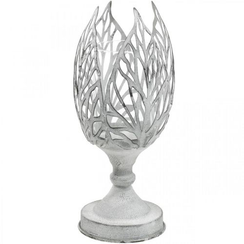 Article Lanterne métal blanc, photophore fleur Ø13cm H30cm