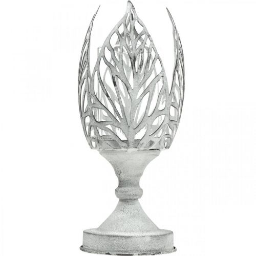 Article Lanterne métal blanc, photophore fleur Ø13cm H30cm