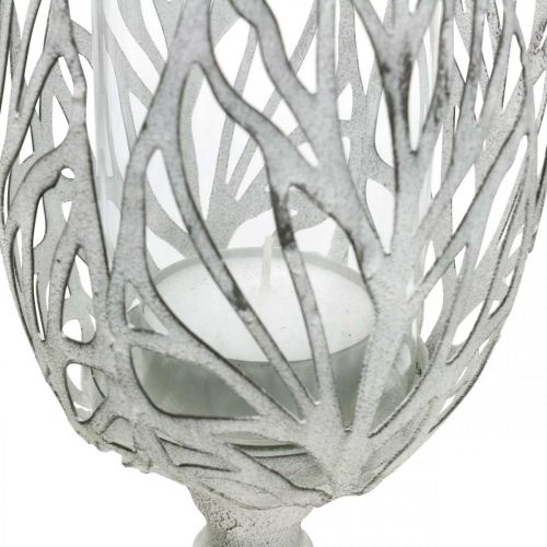 Article Lanterne métal blanc, photophore fleur Ø13cm H30cm