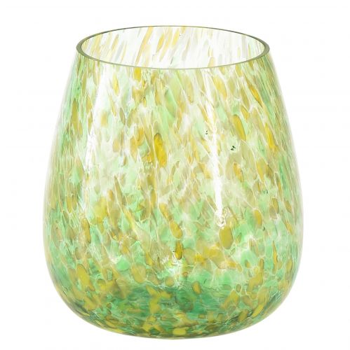 Floristik24 Photophore verre décor jaune vert motif Ø6,5cm H10cm