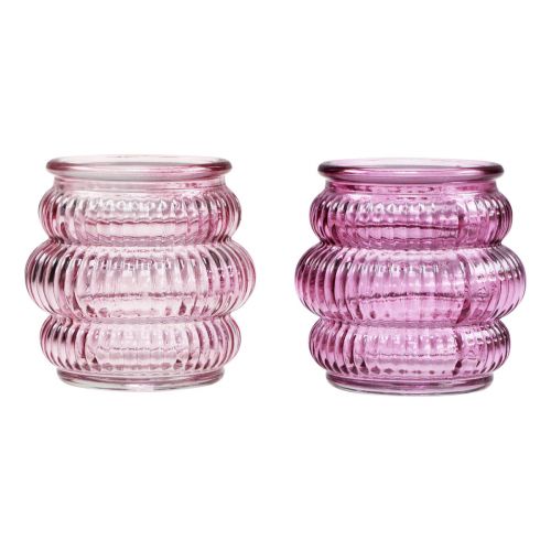 Article Photophore verre décoration violet rose Ø7,5cm H7,5cm 2pcs