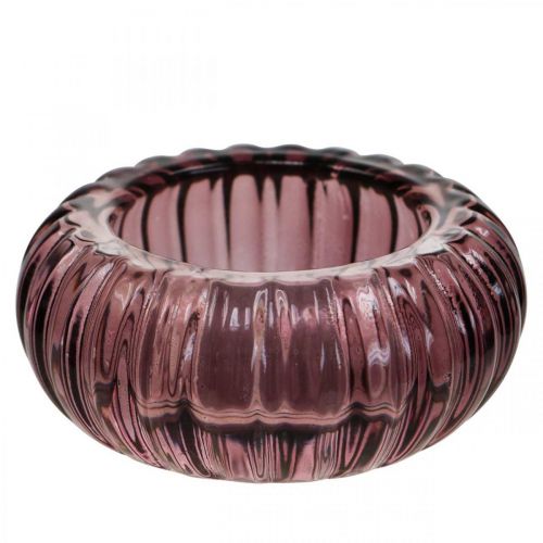 Photophore Verre Bougeoir Rond Violet Ø8cm H3.5cm