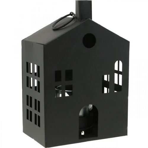 Photophore maison métal noir, maison lumineuse Ø4.4cm H18cm