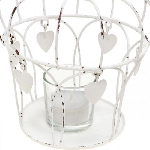 Floristik24 Photophore couronne avec coeurs shabby chic blanc Ø14cm H22cm