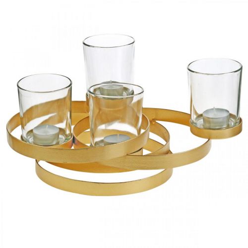 Floristik24 Bougeoir de l&#39;Avent métal rond doré avec 4 verres 34×26×18cm