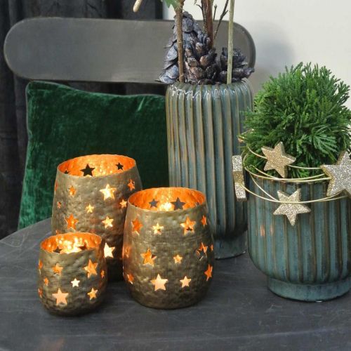 Floristik24 Bougeoir décoration de Noël en métal avec étoiles dorées Ø18cm H20cm