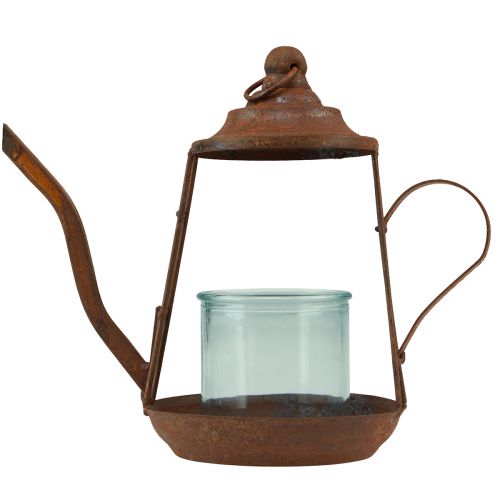 Photophore lanterne théière en verre rouille Ø13cm H22cm