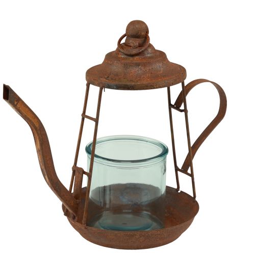 Article Photophore lanterne théière en verre rouille Ø13cm H22cm