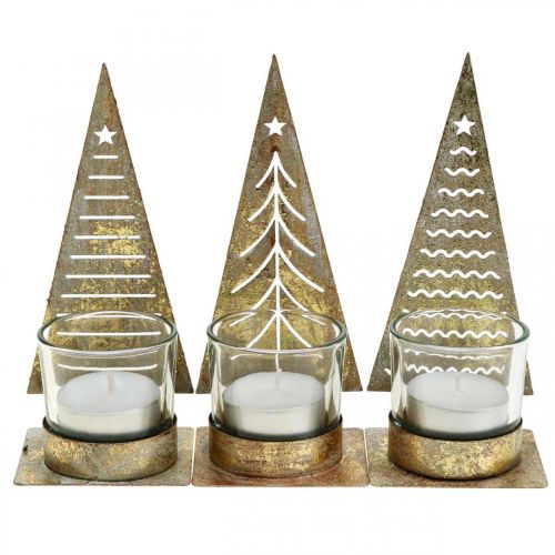 Photophore sapin de Noël en métal, lanterne en verre H15cm 3pcs