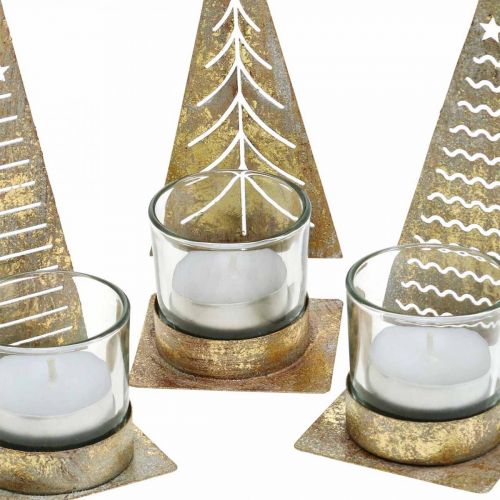 Floristik24 Photophore sapin de Noël en métal, lanterne en verre H15cm 3pcs
