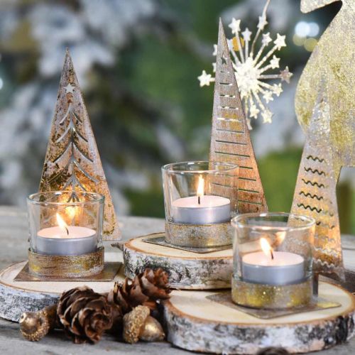 Floristik24 Photophore sapin de Noël en métal, lanterne en verre H15cm 3pcs