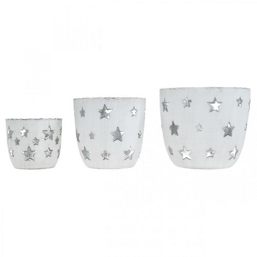 Floristik24 Photophore décoration de Noël blanc avec étoiles métal Ø12 / 10 / 8cm lot de 3