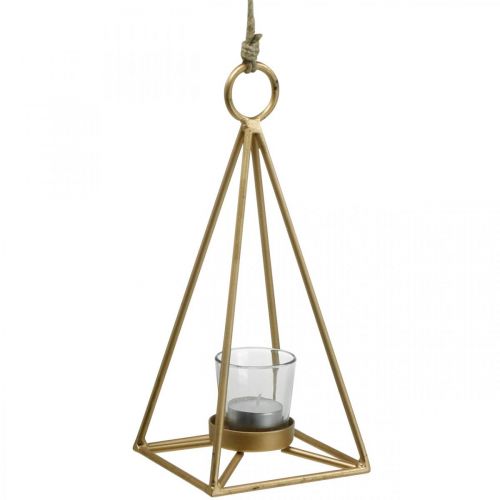 Article Photophore suspendu lanterne décoration métal doré 12.5×12.5×28cm