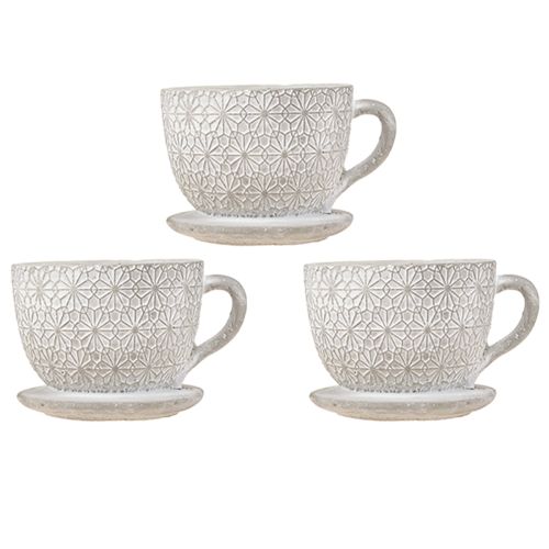Floristik24 Tasse à thé décorative en céramique blanchie à la chaux 12×10×8cm 3 pcs