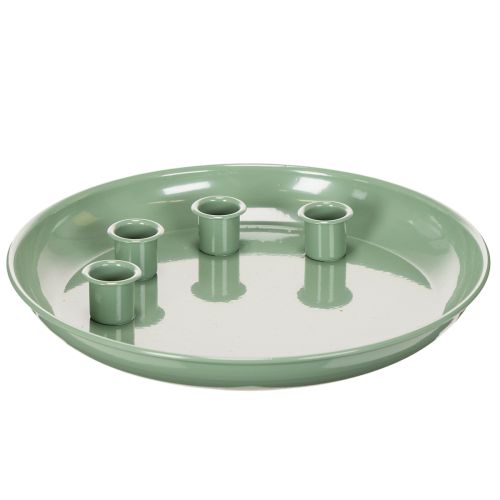 Assiette décorative verte avec 4 porte-bougies - Ø 24 cm