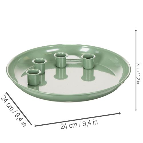 Assiette décorative verte avec 4 porte-bougies - Ø 24 cm | Floristik24.fr
