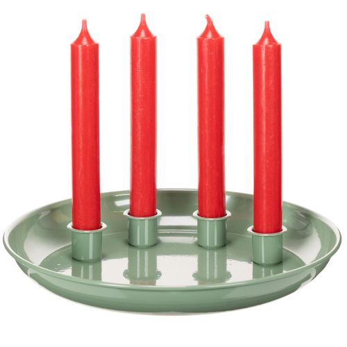 Assiette décorative verte avec 4 porte-bougies - Ø 24 cm | Floristik24.fr