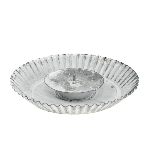 Floristik24 Assiette avec Chandelier Gris-Blanc Ø15cm H3,5cm