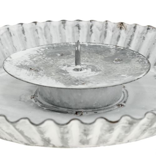 Floristik24 Assiette avec Chandelier Gris-Blanc Ø15cm H3,5cm