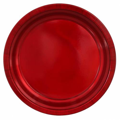Assiette décorative en métal rouge avec effet glacis Ø38cm