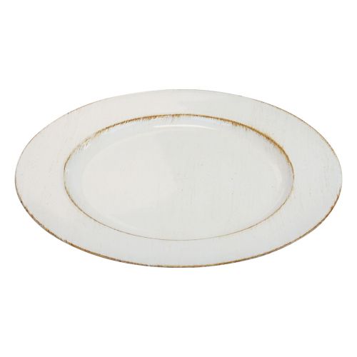 Assiette décorative ronde en plastique rétro blanc marron brillant Ø30cm