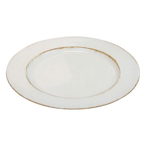 Floristik24 Assiette décorative ronde en plastique rétro blanc marron brillant Ø30cm