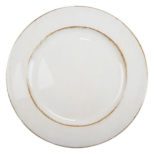 Assiette décorative ronde en plastique rétro blanc marron brillant Ø30cm