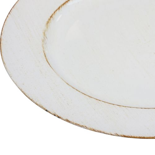 Floristik24 Assiette décorative ronde en plastique rétro blanc marron brillant Ø30cm