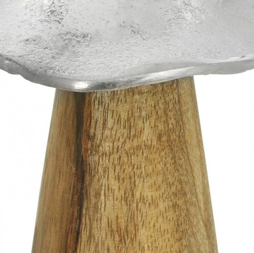 Déco de table champignon métal bois argenté champignon en bois H10cm