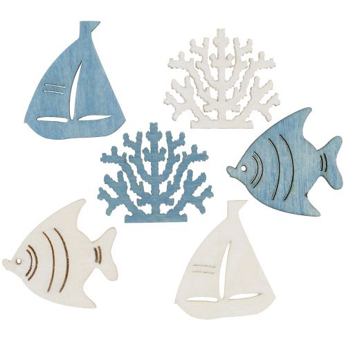 Floristik24 Décoration de table poisson, corail, bateau bleu clair-blanc 72 pcs