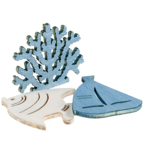 Floristik24 Décoration de table poisson, corail, bateau bleu clair-blanc 72 pcs