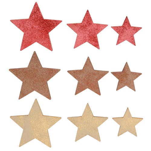 Décoration de table étoiles bois Noël 3 couleurs Ø3–5cm 48 pcs