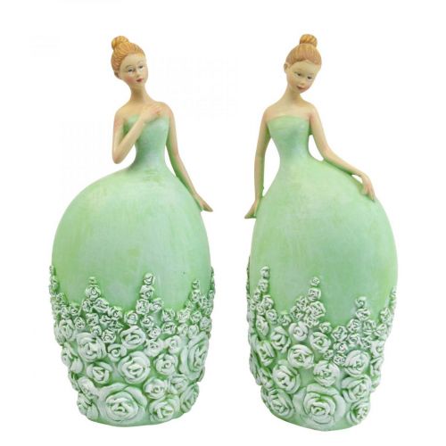 Floristik24 Décoration de table décoration printemps figurine femme robe verte H20cm 2pcs