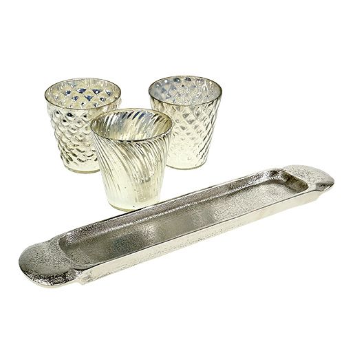 Floristik24 Assiette de décoration de table avec 3 verres photophore argent Ø7cm H8cm