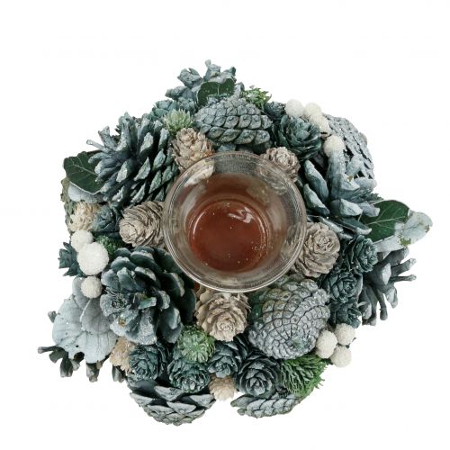 Floristik24 Décoration de table couronne de cornets avec photophore vert Ø20cm