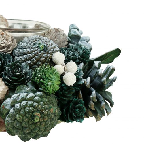 Floristik24 Décoration de table couronne de cornets avec photophore vert Ø20cm