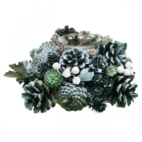 Floristik24 Décoration de table couronne de cornets avec photophore vert Ø20cm