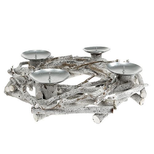 Floristik24 Couronne de table avec chandelier Ø32cm blanchi à la chaux