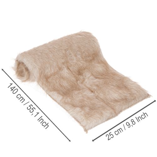 Chemin de table en fausse fourrure beige, bandeau décoratif 24 x 140 cm | Floristik24.fr