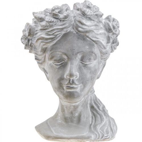 Jardinière béton tête de femme tête de femme lavée blanc H34cm