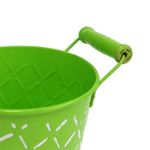 Floristik24 Seau étain vert clair anses bois Ø11cm H10.5cm